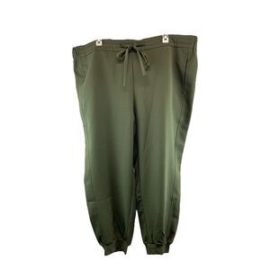 Prologue Women Pants Plus Sz 2X Elastic Waist Drawstring Olive Green Banded Hem